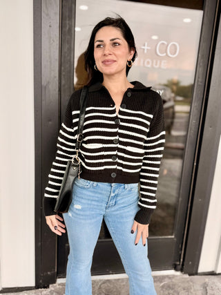 Black & White Collard Sweater Cardigan