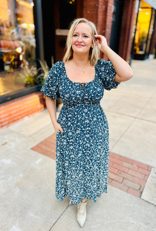 Teal Floral Midi Dress