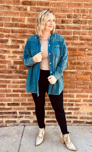 Teal Blue Mineral washed Textured shirt