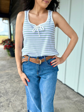 Sage Stripe Sleeveless Top