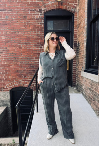 Grey Striped Pant & button top