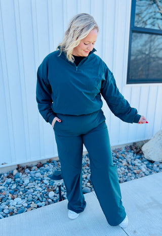 Woven Fleece Quarter zip up -Midnight green