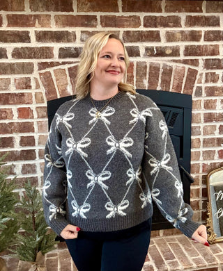 Charcoal Ivory Ribbon knit sweater