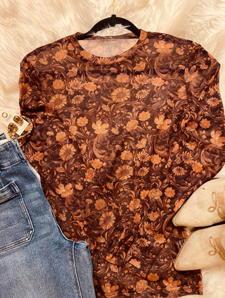 Brown Tooled Mesh top