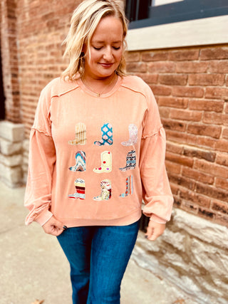 Dusty peach Boot Applique sweater
