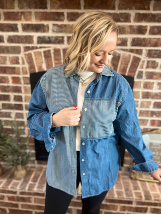 Denim Mineral washed pinstripe shirt