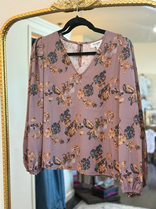 Sugar Plum Floral Printed long sleeve top