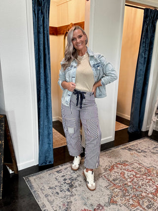 Midnight Striped Barrel Pant