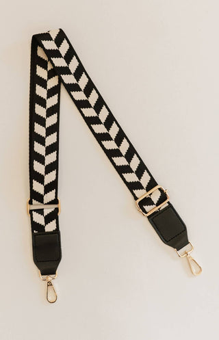 Sloane Adjustable Guitar Bag Strap in Black and White: Herringbone