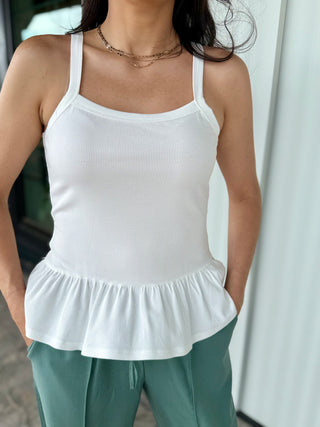 White Rib Tank W/ smocked back