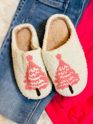 Pink Christmas tree slippers