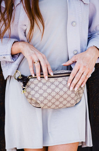 Lydia Designer Crossbody Belt Bag: Coffee Flower