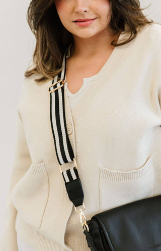 Sloane Adjustable Guitar Bag Strap in Black and White: Thin black stripe