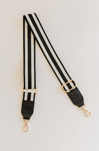 Sloane Adjustable Guitar Bag Strap in Black and White: Thin black stripe