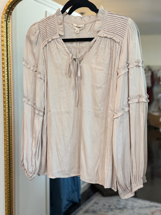 Champagne long sleeve ruffle blouse