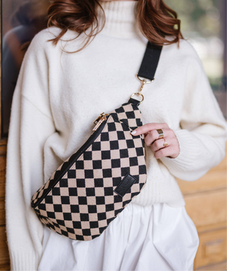 Avril Patterned Oversized Belt Bag: Checkmate