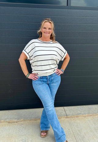 Off White Short Sleeve Striped sweater