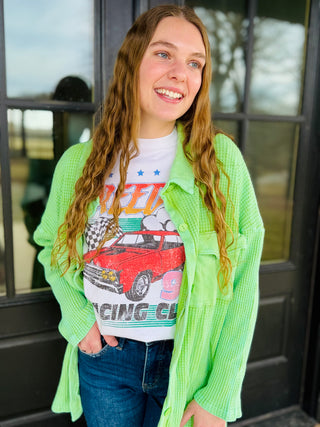 Vintage Wash Green waffle knit shacket