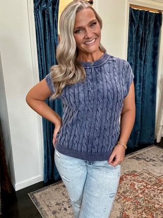 Ink Mineral wash Cable knit Sweater