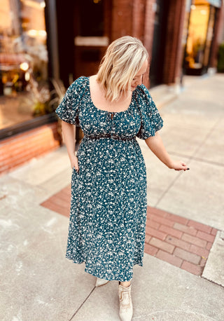Teal Floral Midi Dress