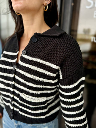 Black & White Collard Sweater Cardigan