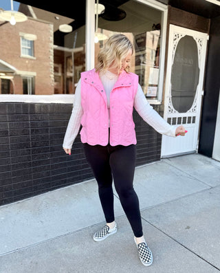 Pink Quilted Vest with Scallop Hem