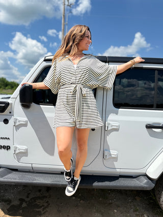 Ecru Black Stripe Romper