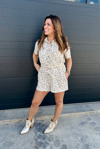 Natural Floral Button up Romper