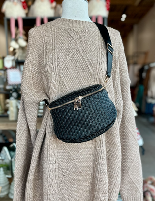 Birdie Saddle Checkered Crossbody Bag: Black