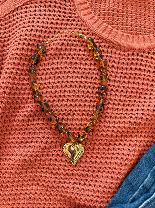 Golden Horizon Beaded Heart Necklace