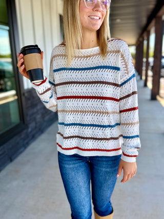 Multi Taupe & Blue stripe sweater
