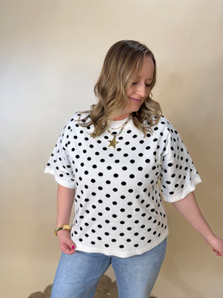 Oversized Polka Dot Top: WHITE/BLACK