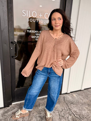 Coco Raw seamed Henley Sweater