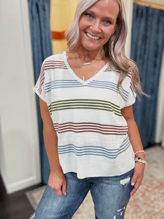 Red Bean striped sweater