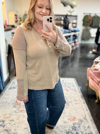 Taupe Keep it on button down top