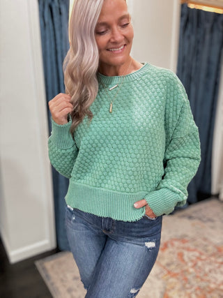 Pistachio Raw edge textured sweater
