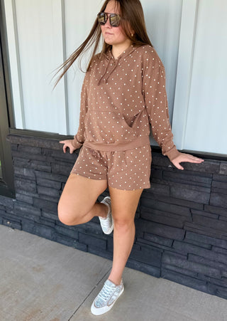 Mocha Polka Dot Hoodie and Short Set