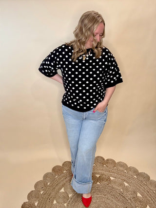 Oversized Polka Dot Top: BLACK/WHITE