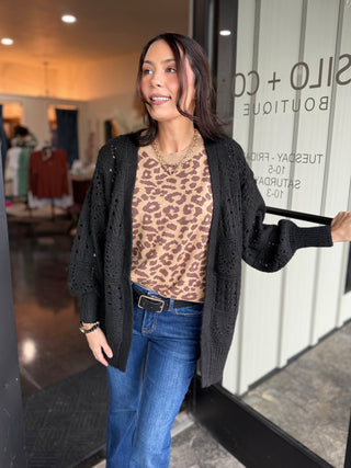 Black Long waist Crochet Cardigan