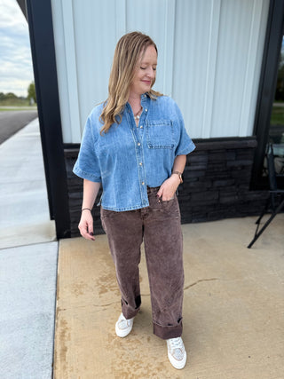 HIGH RISE COLORED WESTERN BARREL JEANS