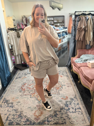 Taupe cotton lounge shorts