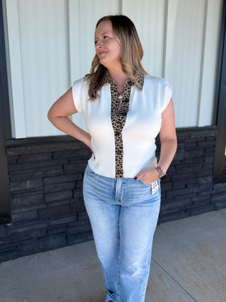 Leopard Collared Button up top