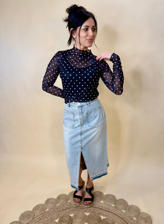 Black polka dot mesh top