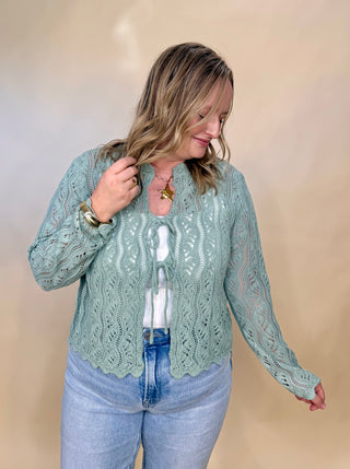 Sage crochet front tie sweater