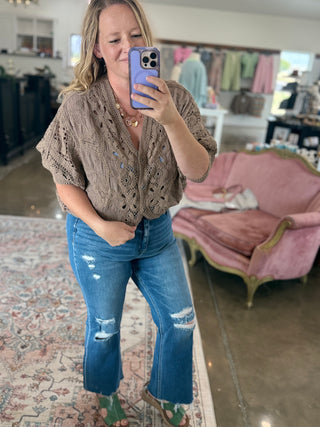 Cocoa Batwing Button Down Crochet Cardigan Top