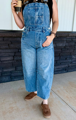 Light wash Barrel overalls