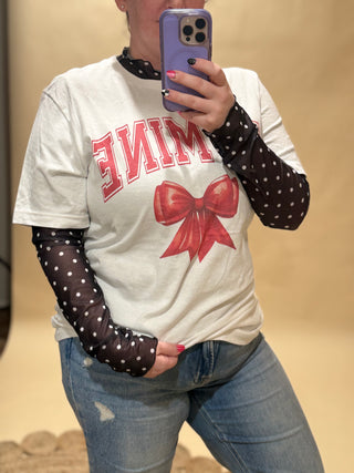 Black polka dot mesh top