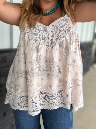 Peach Grey Floral Lace Cami