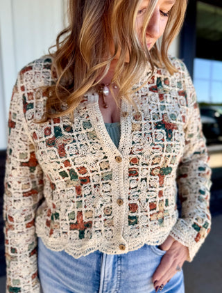 Boho Crochet Button Cardigan