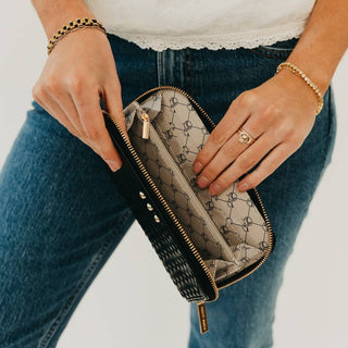 Lenni Large Zip Woven Wallet: Woven Checkered Black